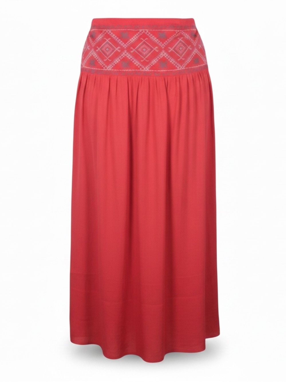 Urban Girl 2X orange navy embroidered waist band zip back side slit maxi skirt